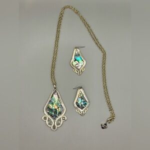 Kendra Scott Teresa Necklace & Keira Earrings Abalone Shell & Gold Jewelry Set